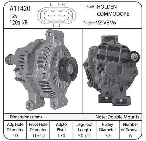 ALT 12V 120A VE-VZ COMMODORE 3.6L NON RVC