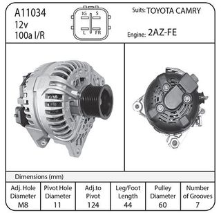 ALT N/D 12V 100AMP 2.4L CAMRY/HIGHLANDER 2004-2007