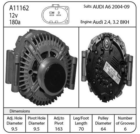ALT VALEO 180A SUIT AUDI 2004-2009