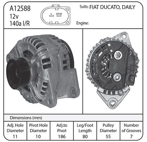 ALT SUIT FIAT/IVECO 12V 140AMP