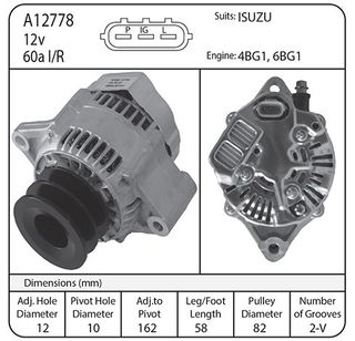 ALT SUIT ISUZU 4BG1, 6BG1 12V 60AMP IR/IF
