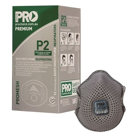 PRO-MESH Respirator P2  With Valve Carbon Filter 12PK