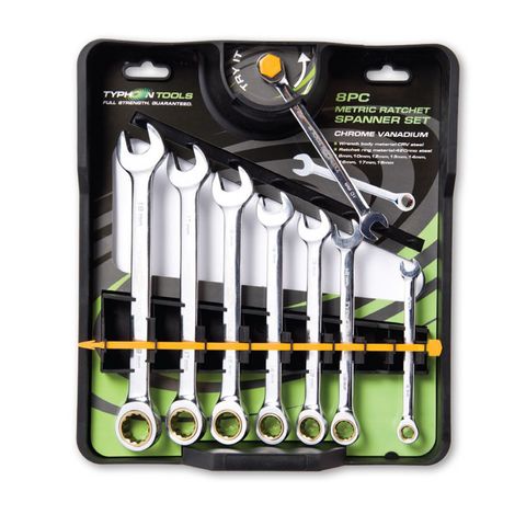 8 Piece Ratchet Spanner Set Metric - TYPHOON