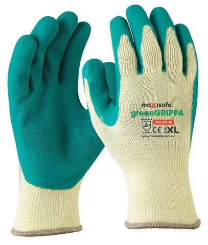 Green Grippa Knitted poly cotton, green latex palm Size 8