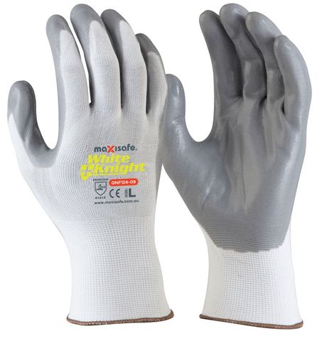 White Knight Nylon glove, GREY nitrile foam coated SIZE 8