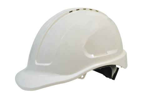 Maxiguard White Vented Hard Hat, ratchet harness