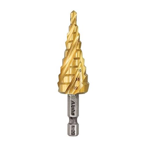 ThunderMax Step Drill Spiral Flute 4-20mm Metric Impact Shank Carded