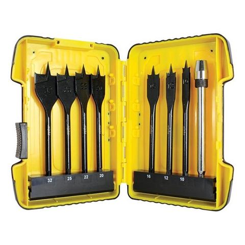 Spade Bit Set Met 10-32 + Ext  Sturdy Plastic case - TS08-SET8