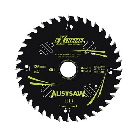 136mm-16/20b-36T EXTREME Circular Saw Blade TCT - TBPP1362036