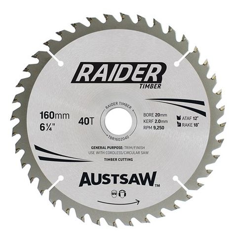 160mm x 20mm x 40T Raider Timber Blade Clean Cut TBR1602040