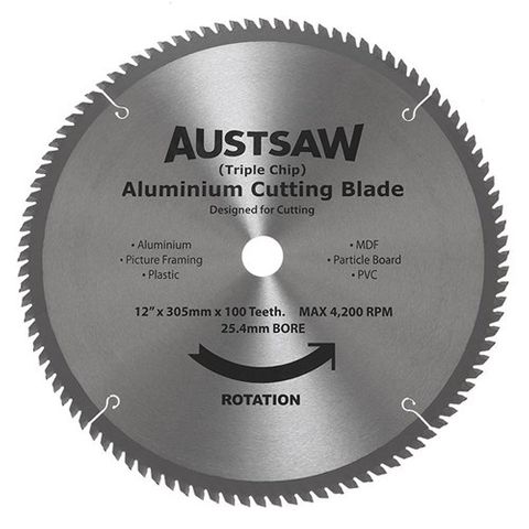 305mm x 25.4mm x 100T Alum Saw Blade - 30mm BORE - ALYC30025100