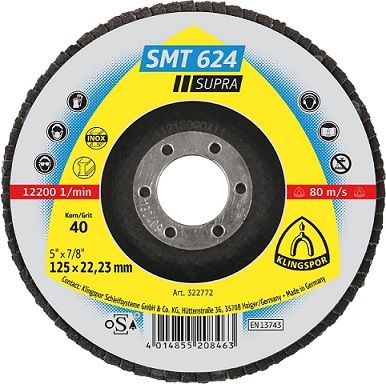 125 x 22 Flap disc (SMT624) Supra/Zirconia 60 Grit