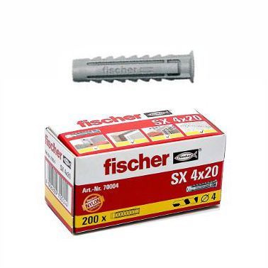 M4 x 20mm Universal Nylon Plug FISCHER SX 70004 (Pack of 200)