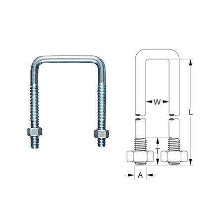 M10 x 42mm X 86mm Square U-BOLT Kit Zinc Plated - Includes Hex Nut