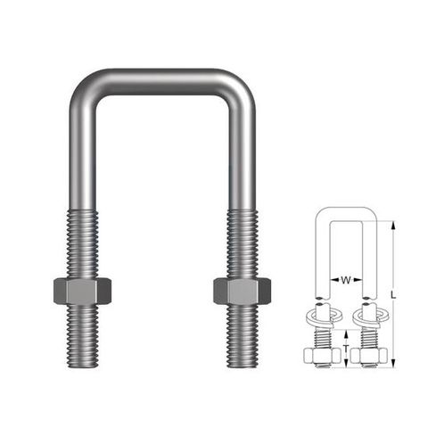 M12 x 77mm X 80mm SQUARE U-BOLT KIT GALVANISED - Includes Nut and Spring Washer