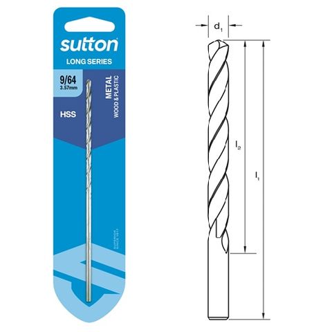 9/64 x 137mm Long Series Drill HSS Carded