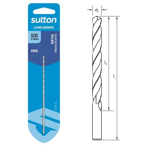 3/32 x 117mm Long Series Drill HSS Carded