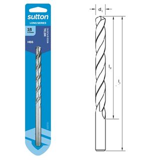 3/8 x 171mm Long Series Drill HSS Carded