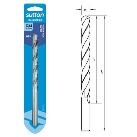 27/64 x 184mm Long Series Drill HSS Carded