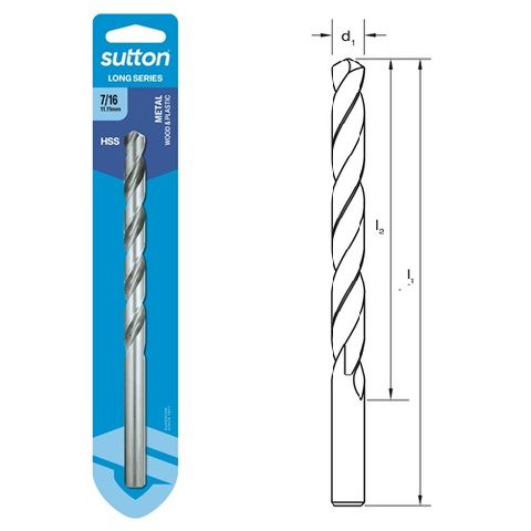 7/16 x 184mm Long Series Drill HSS Carded