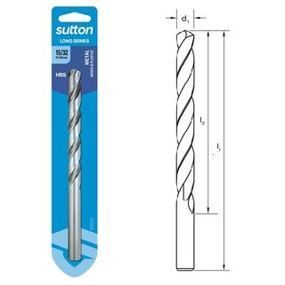 15/32 x 184mm Long Series Drill HSS Carded