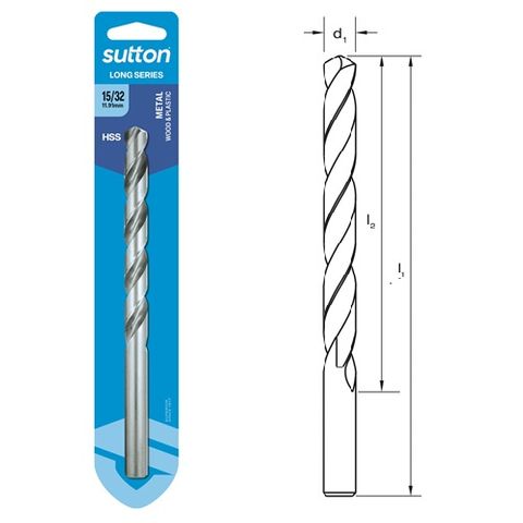 15/32 x 184mm Long Series Drill HSS Carded