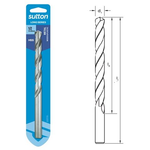1/2 x 197mm Long Series Drill HSS Carded