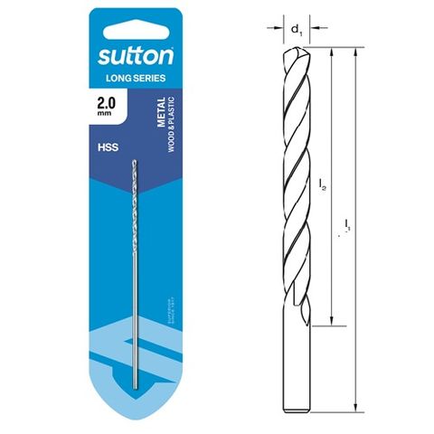 2mm x 108mm Long Series Drill HSS Carded