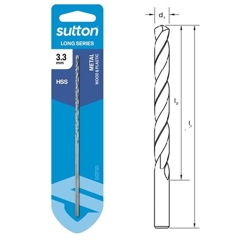 3.3mm x 137mm Long Series Drill HSS Carded