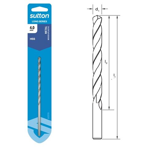 4mm x 146mm Long Series Drill HSS Carded