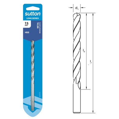 7.5mm x 159mm Long Series Drill HSS Carded