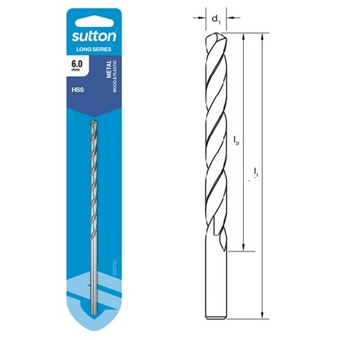6mm x 156mm Long Series Drill HSS Carded