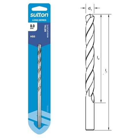 8mm x 162mm Long Series Drill HSS Carded