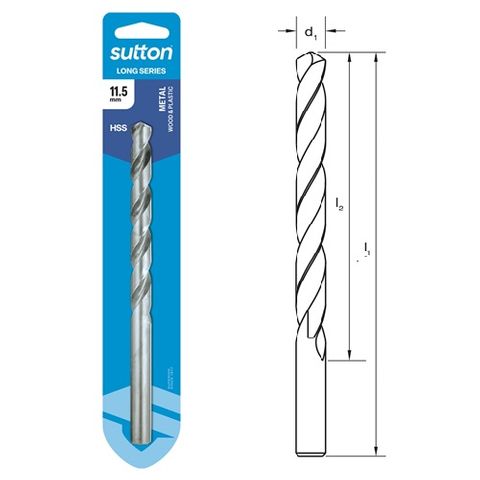 11.5mm x 184mm Long Series Drill HSS Carded