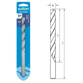 12mm x 197mm Long Series Drill HSS Carded