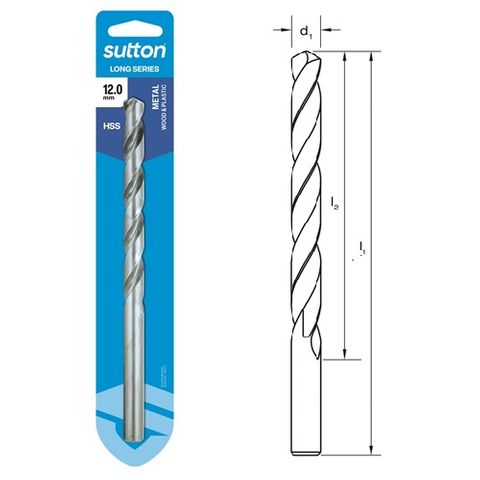12mm x 197mm Long Series Drill HSS Carded