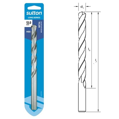 13mm x 203mm Long Series Drill HSS Carded