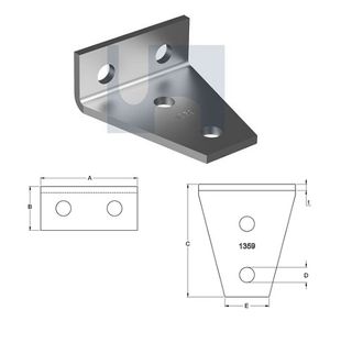 H1359 - 90mm x 105mm x 40mm x 6mm Angle Fitting 90 deg (4 Hole M12) Galvanised