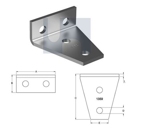 H1359 - 90mm x 105mm x 40mm x 6mm Angle Fitting 90 deg (4 Hole M12) Galvanised