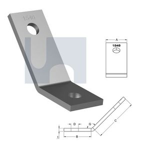 H1546 - 56mm x 87mm x 40mm x 6mm Angle Fitting 135 deg Obtuse (2 Hole M12) Galvanised