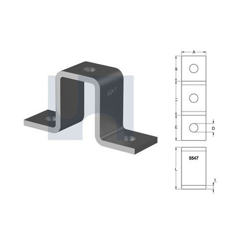 H5547 - 137mm x 62mm x 40mm x 6mm Angle Fitting U Bracket (3 Hole M12) Galvanised