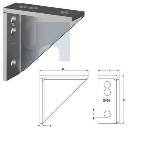 H2484 - 105mm x 105mm x 40mm x 6mm Angle Fitting 90 deg Brace (6 Hole M12) Galvanised