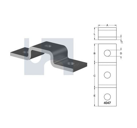 H4045 - 137mm x 21mm x 40mm x 6mm Angle Fitting U Bracket (3 Hole M12) Galvanised