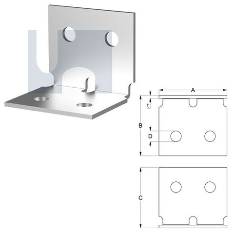 M10 x 60mm x 60mm x 70mm Angle Bracket (Heavy Duty) Galvanised