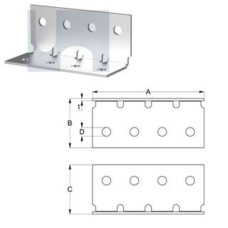 M10 x 60mm x 60mm x 140mm Angle Bracket (Heavy Duty) Galvanised