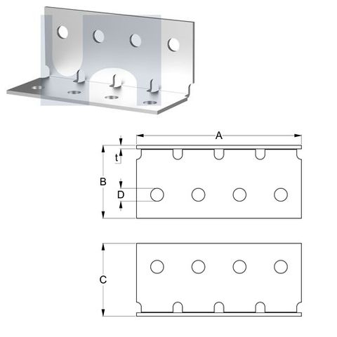 M10 x 60mm x 60mm x 140mm Angle Bracket (Heavy Duty) Galvanised