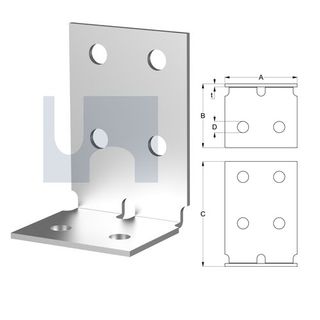M10 x 60mm x 100mm x 70mm Angle Bracket (Heavy Duty) Galvanised