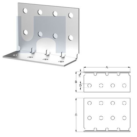 M10 x 60mm x 100mm x 140mm Angle Bracket (Heavy Duty) Galvanised