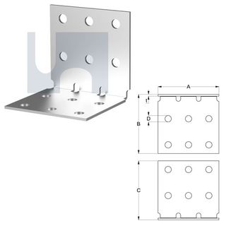 M10 x 100mm x 100mm x 105mm Angle Bracket (Heavy Duty) Galvanised