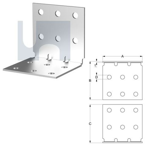M10 x 100mm x 100mm x 105mm Angle Bracket (Heavy Duty) Galvanised